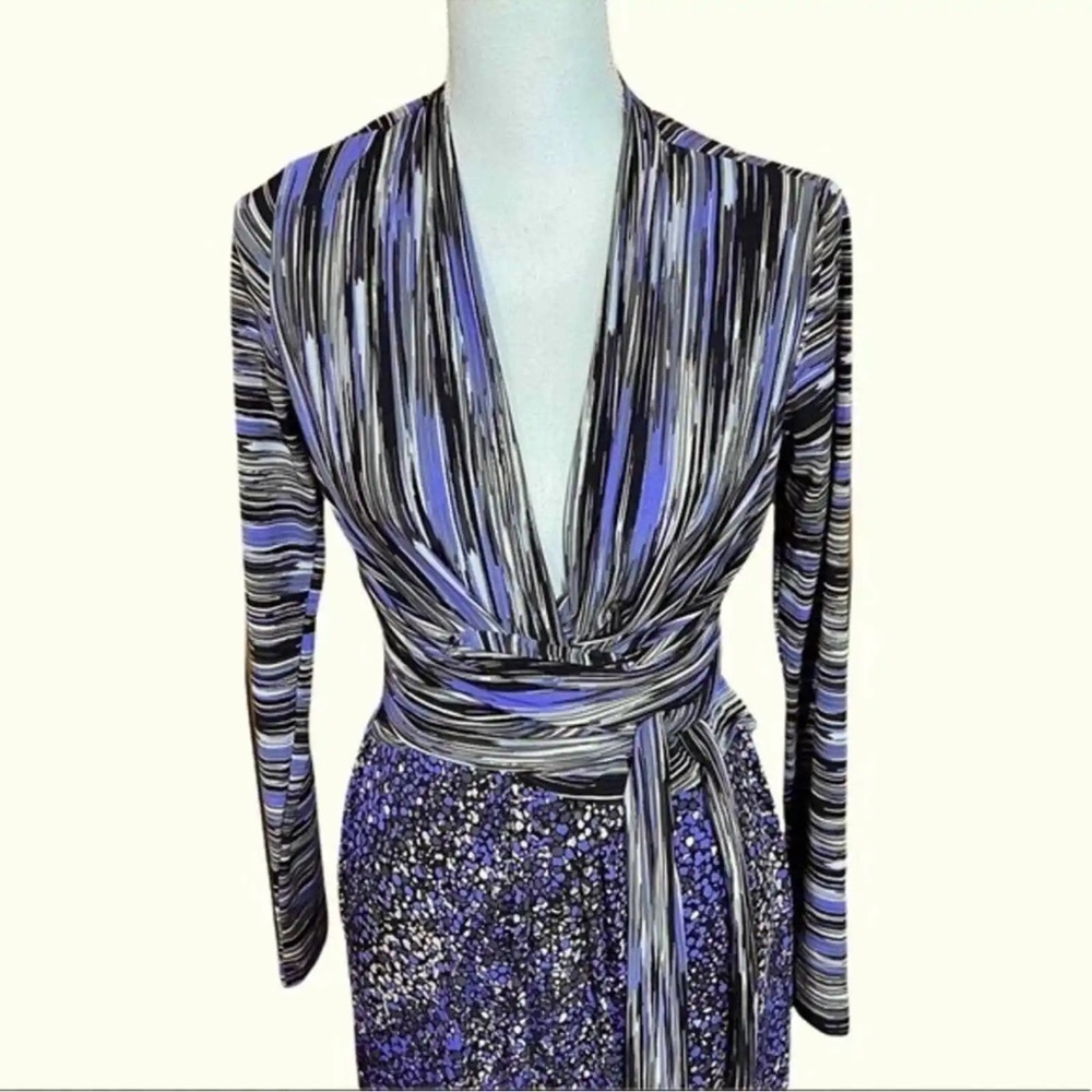 BCBG Max Azria Dress Womens Sz S A Line Wrap Long Sleeve Abstract Formal Party - Picture 2 of 6